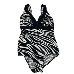 Great Lengths Women’s Swimsuit One Piece Black White Tiger Zebra Print Size 16W